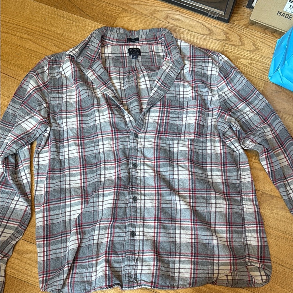 J. Crew Gray and Red Casual Button Down Shirt